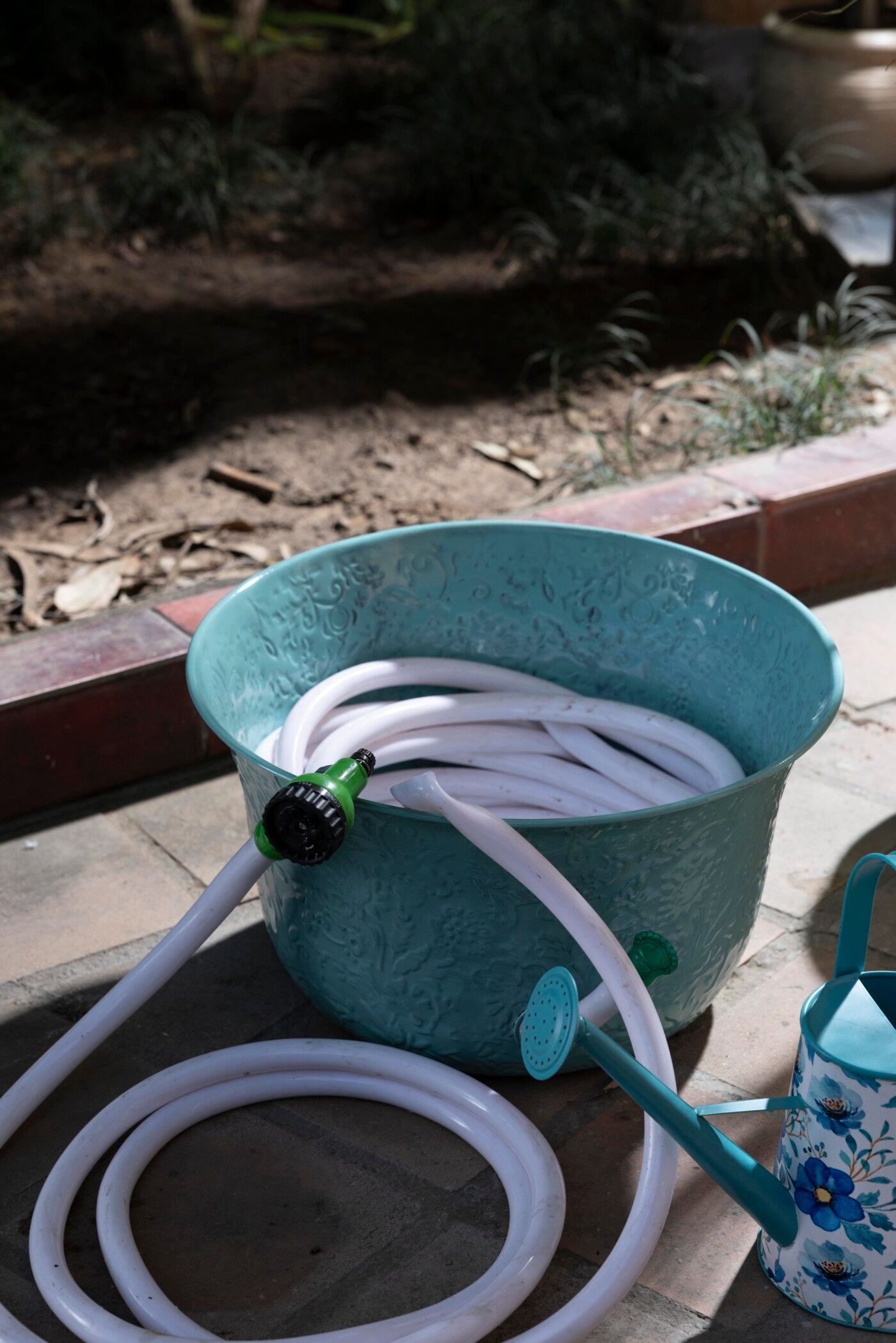 Turquoise Metal Hose Pot