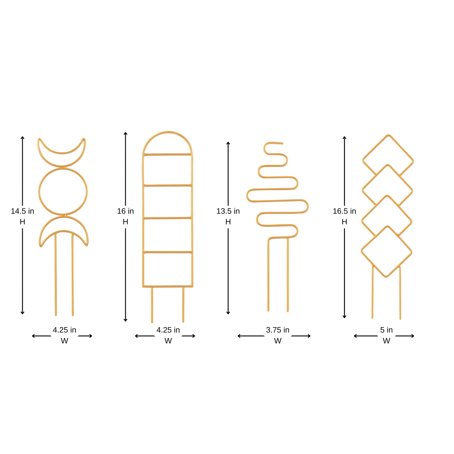 Metal Gold Plant Support - Set of 4