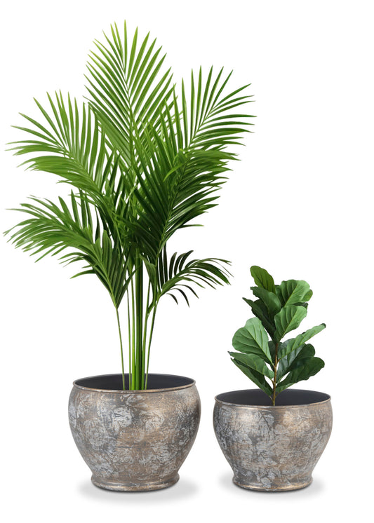 VINTAGE BIG METAL TEXTURE PLANTER- SET OF 2