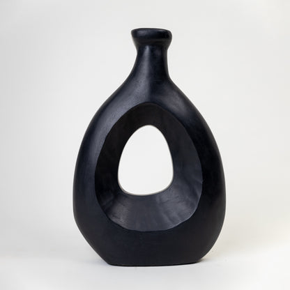 AMPHORA WOODEN BLACK SMALL VASE