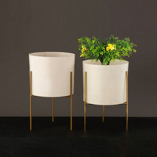 White&Gold Planters- Set Of 2