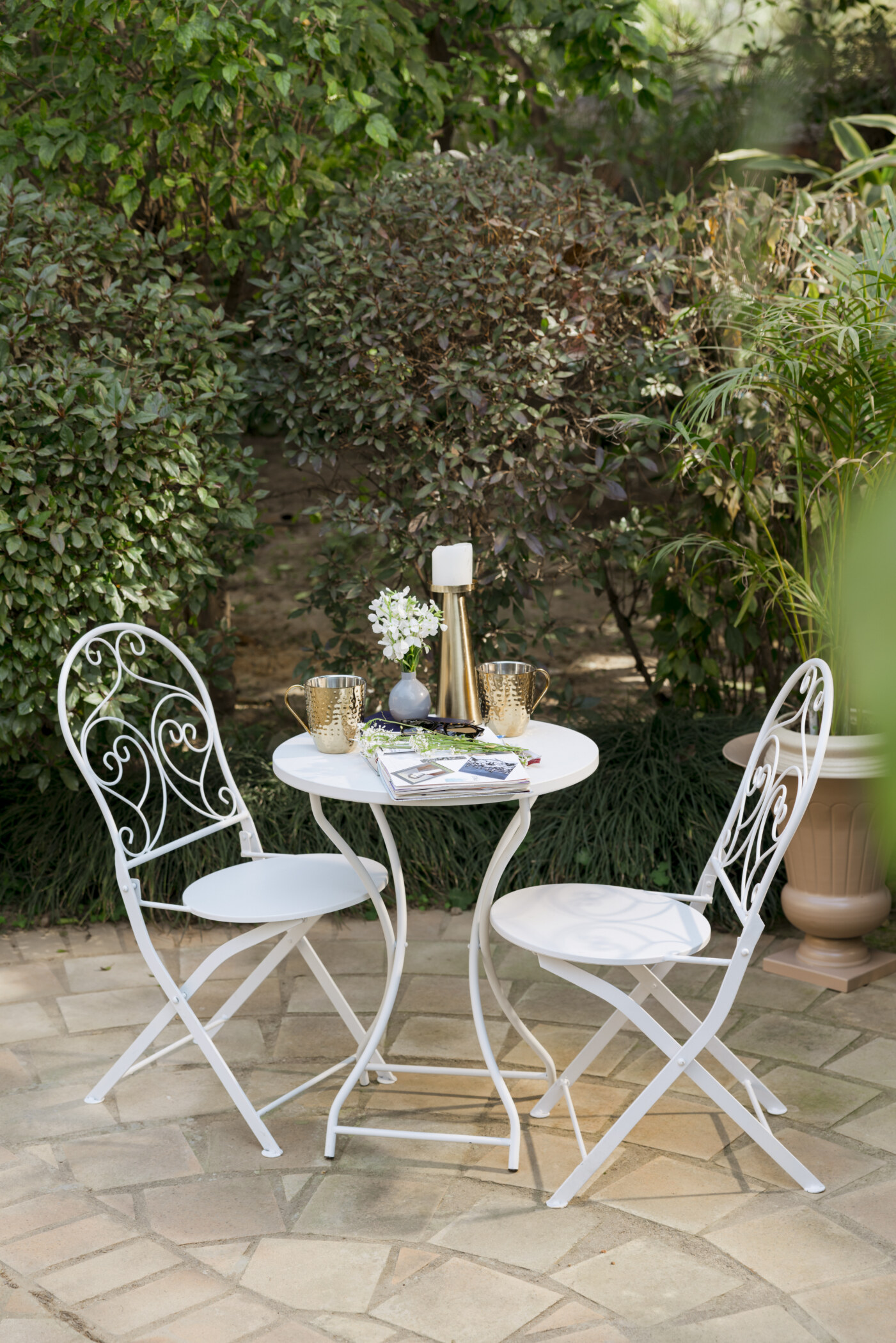 French Cafe Bistro Metal Table & 2 Chair's Set - Image 2