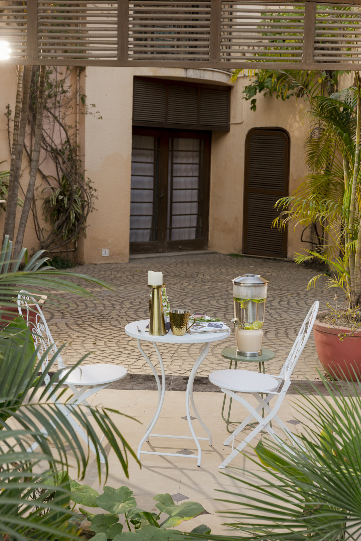 French Cafe Bistro Metal Table & 2 Chair's Set - Image 5